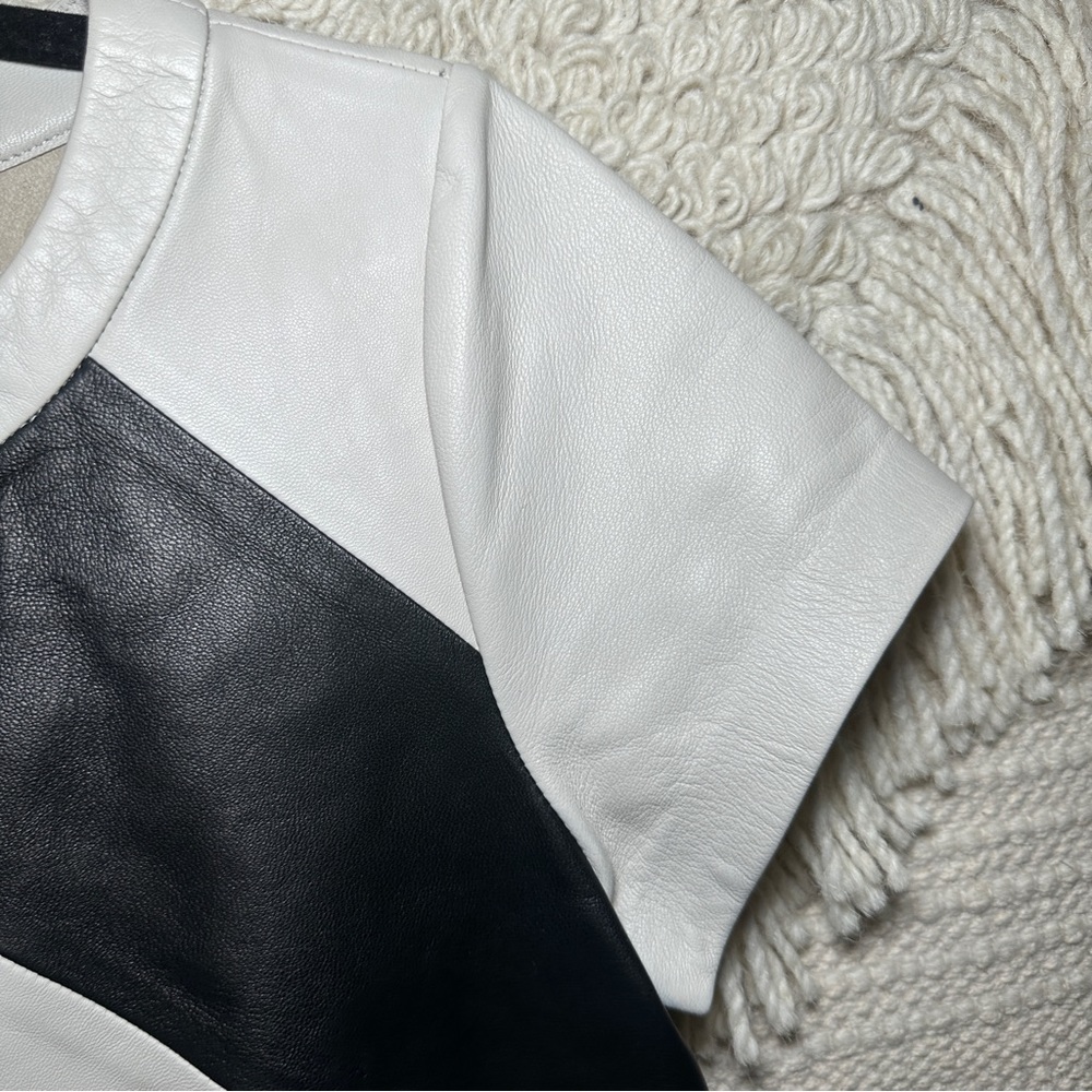 Fossil Neutral Leather Patchwork Short Sleeve Box… - image 7